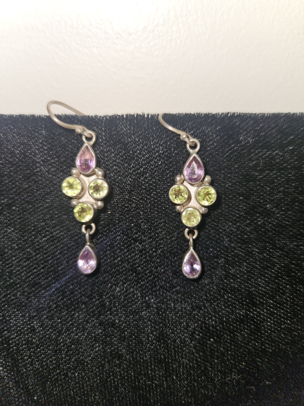 Sterling Silver Peridot and Amethyst Drop Earrings